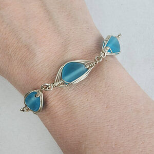 Blue Sea Glass Wire Wrapped Bracelet